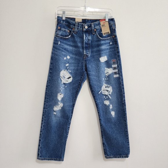 NWT Levi's 501 Original Cropped High Rise Straight Jeans 90sGrunge Size 27